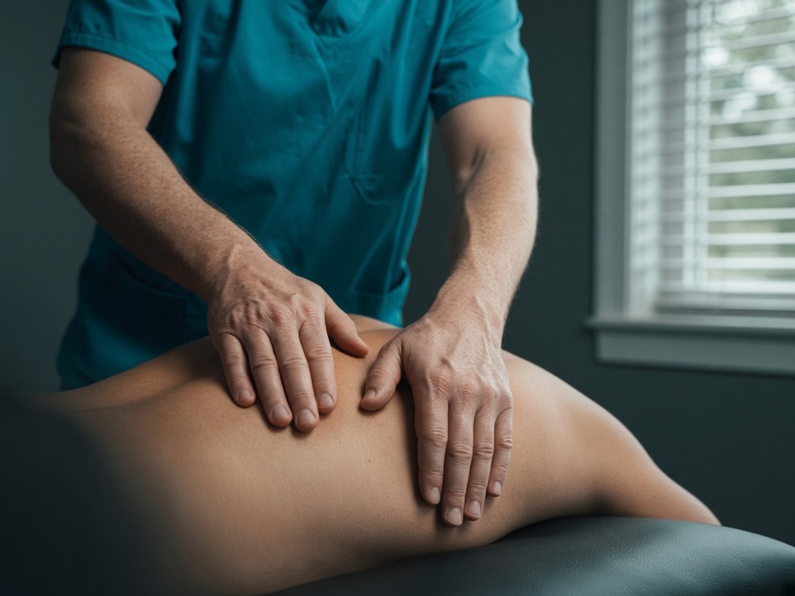 Hands on a spinal adjustment